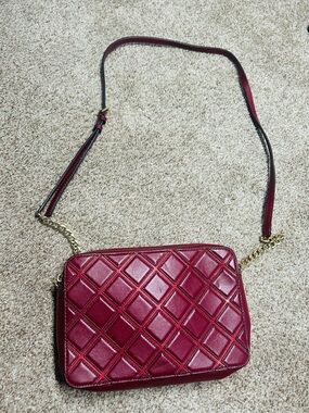 Michael Kors Quilted Burgundy Crossbody with Gold Chain Strap